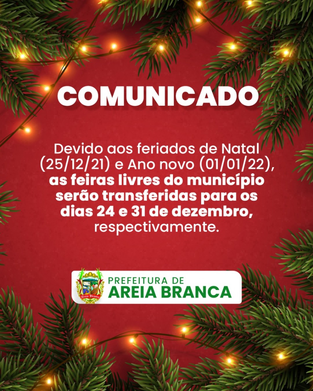 Feira Livre dos sábados é transferida para sextas-feiras no período de Natal e Ano novo