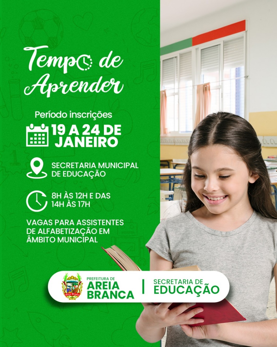 Prefeitura de Areia Branca abre edital para Programa Tempo de Aprender e faz chamamento público simplificado