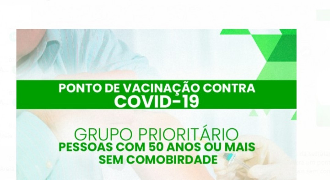 Prefeitura de Areia Branca, abre ponto de vacinação para a Covid-19 nesta segunda para pessoas com 50 anos ou mais sem comorbidades