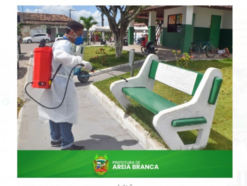 Prefeitura de Areia Branca realiza desinfecção em pontos estratégicos da cidade
