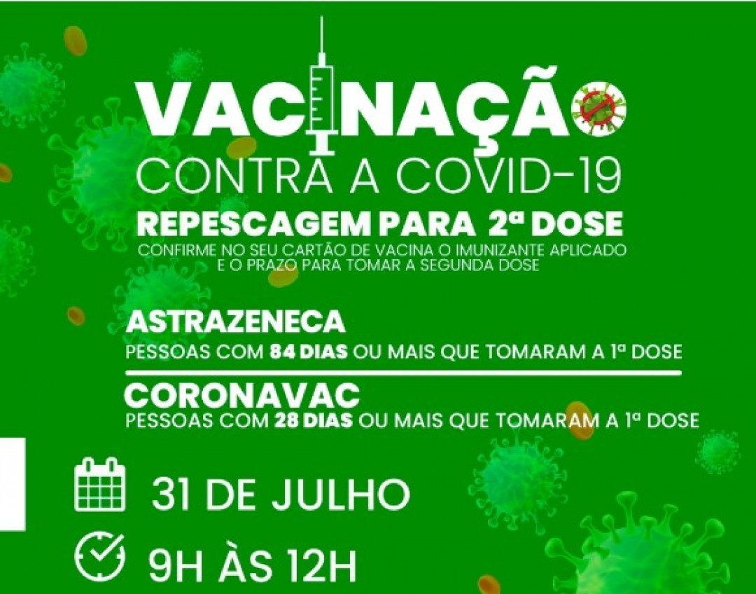 Município vai fazer repescagem neste sábado, para pessoas que passaram do prazo da segunda dose